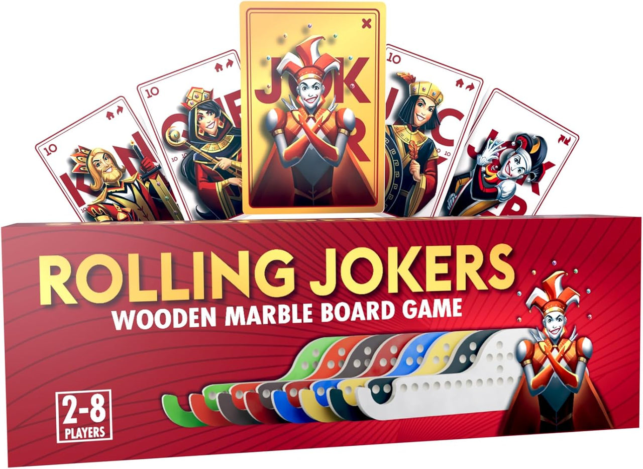 Rolling Jokers Board Game - Fun, Strategic Marbles & Cards Game for 2-8 Players
