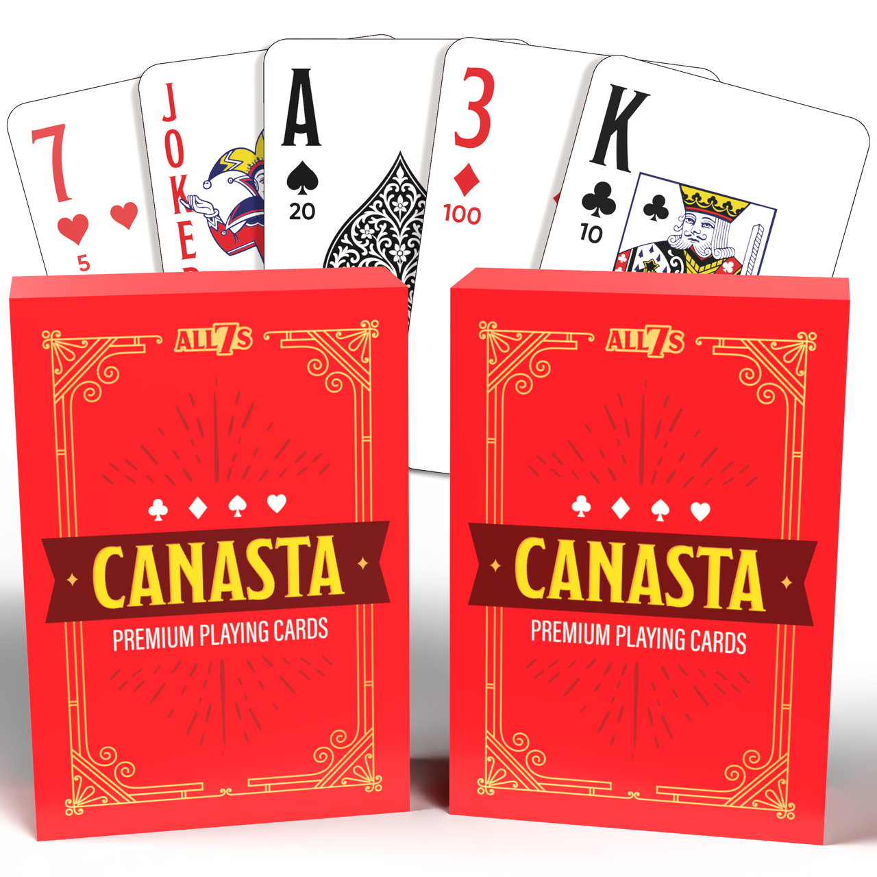 All7s Large Print Canasta Playing Cards, 2-Deck Set with Point Values